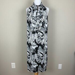 Carina Dress Women XL Black White Paisley Ruffle Sleeveless Stretch Beach Resort